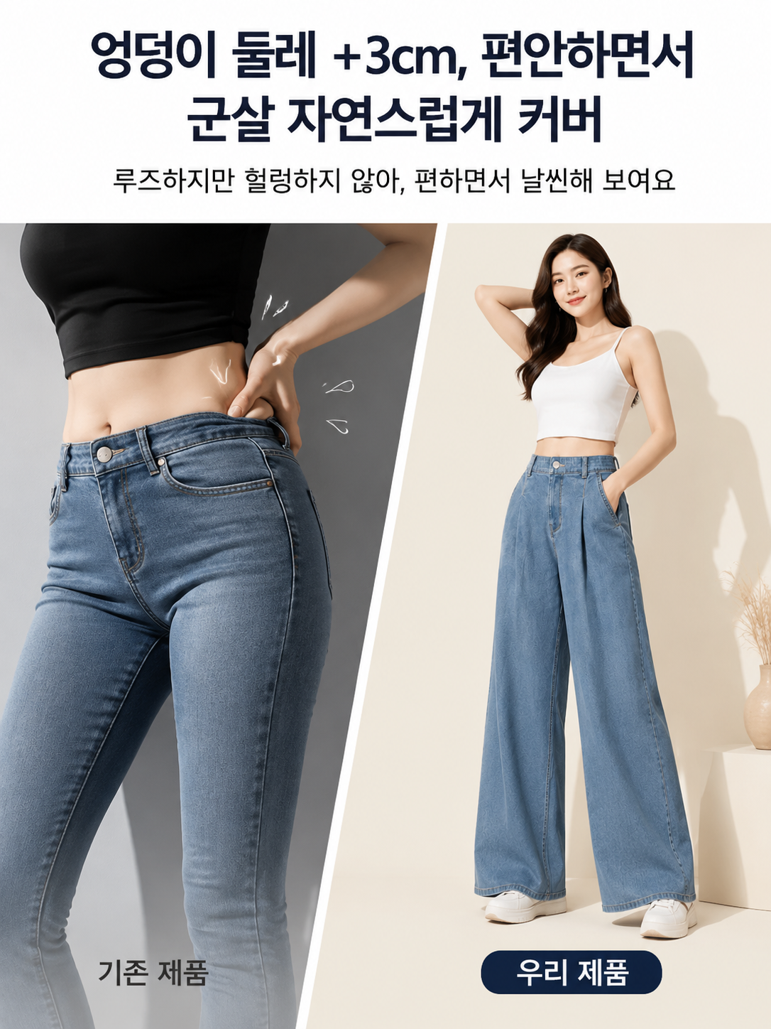 하이웨이스트 와이드 데님 팬츠