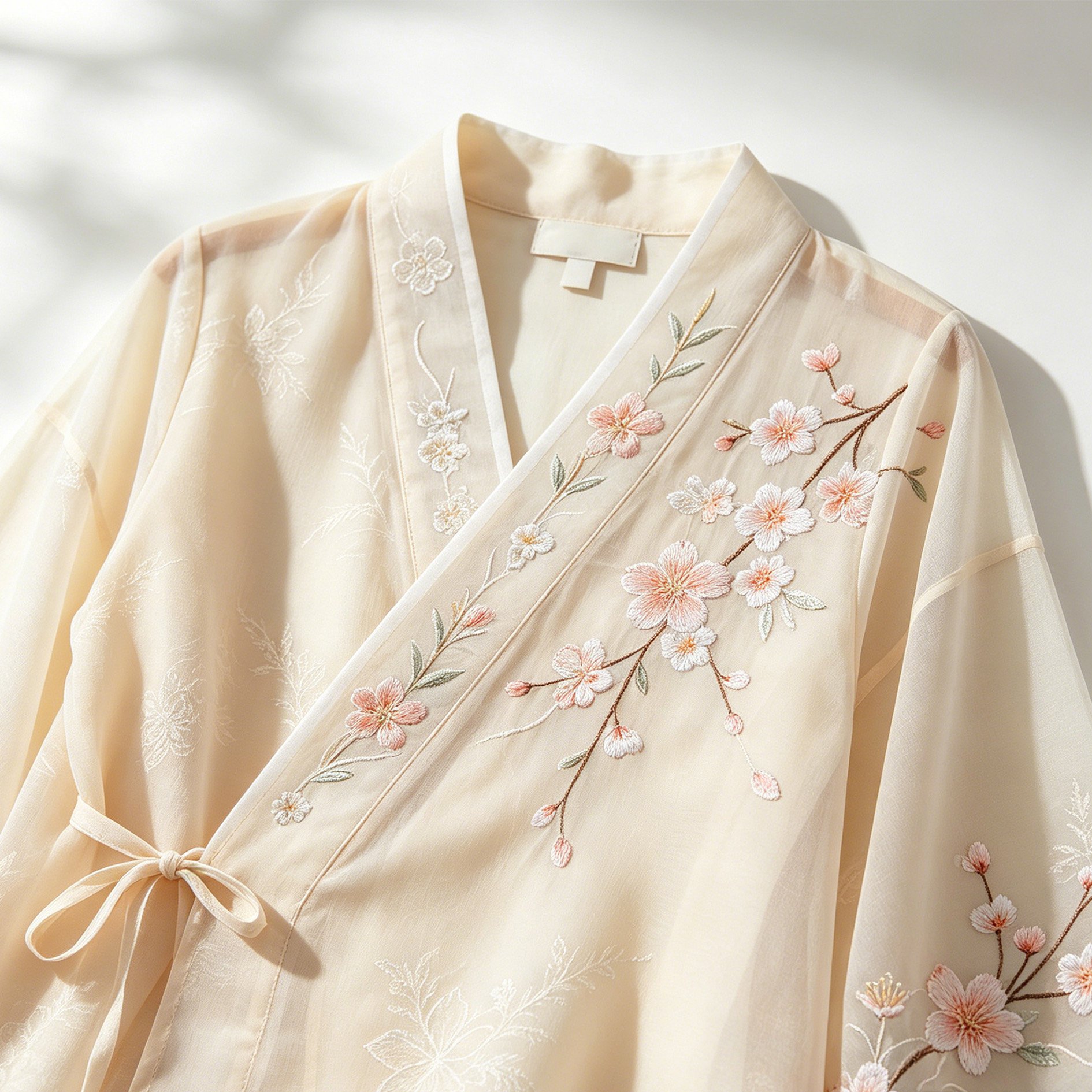 桜の刺繍入りモダンチャイニーズスタイルのクロスカラーカーディガン