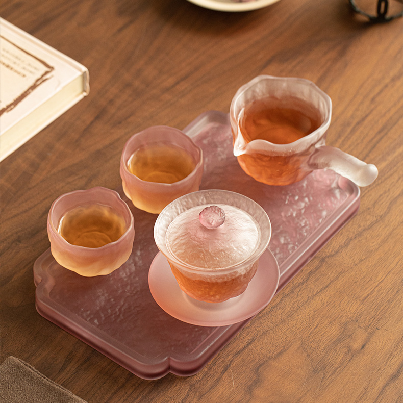 Frosted Amethyst Glass Tea Set, Five-Piece Collection
