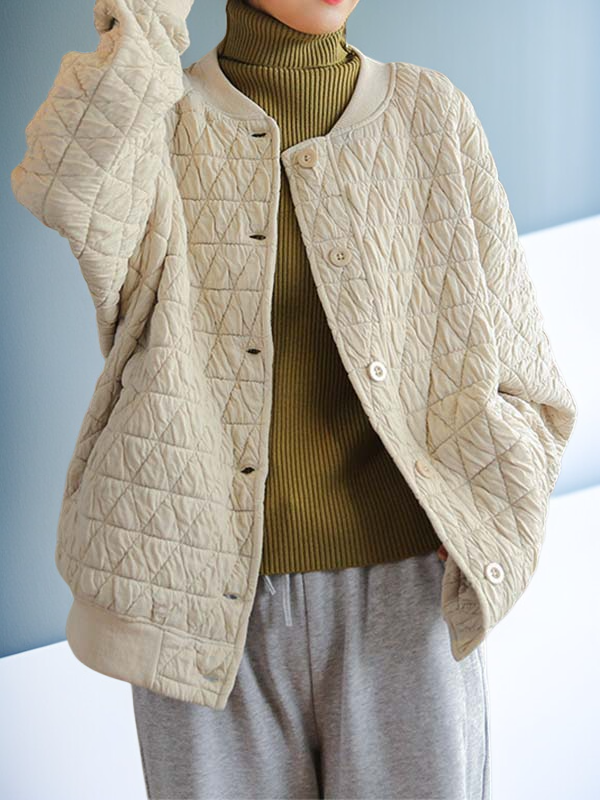 여성용 루즈핏 다이아몬드 패턴 코튼 코트 측면 이미지