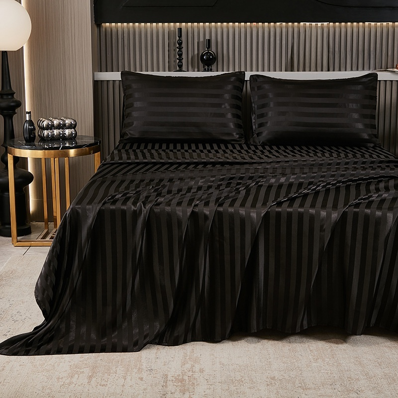Three piece set of silk satin bed sheets