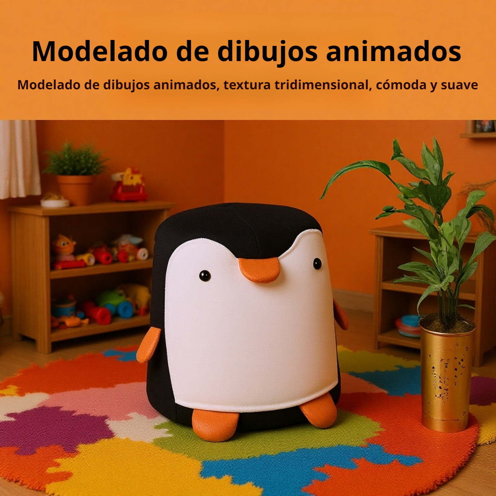 Taburete bajo creativo de madera maciza con pingüino de temática animal
