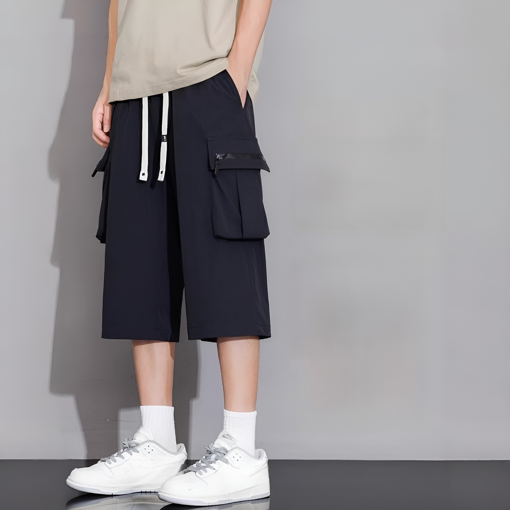 アメリカンスタイル メンズ ワークショーツ サマーアイスシルクカジュアルパンツ