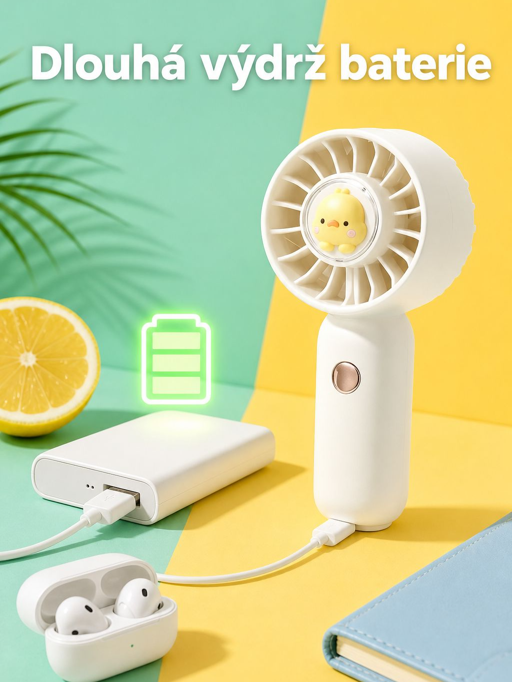 USB ruční mini větráček, tichý, přenosný a dobíjecí