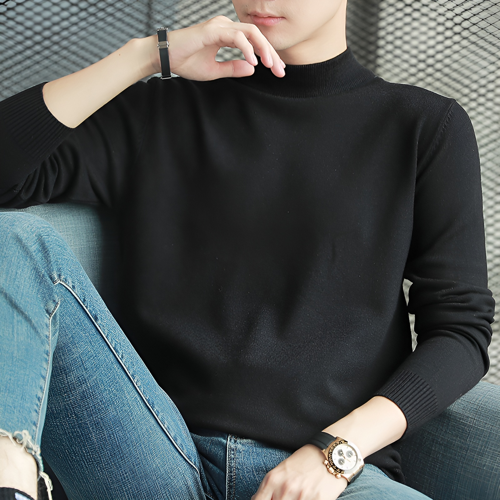 男士輕商務純色毛衣打底衫