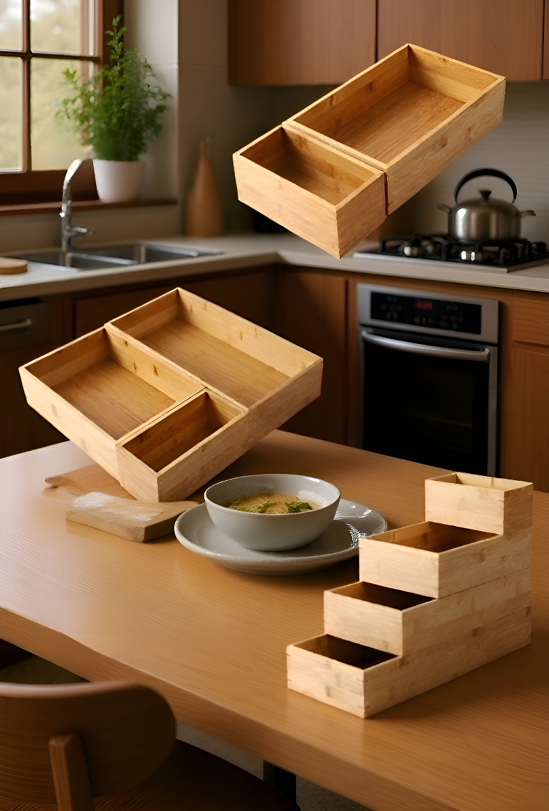 キッチンカウンターに置いた収納ボックス