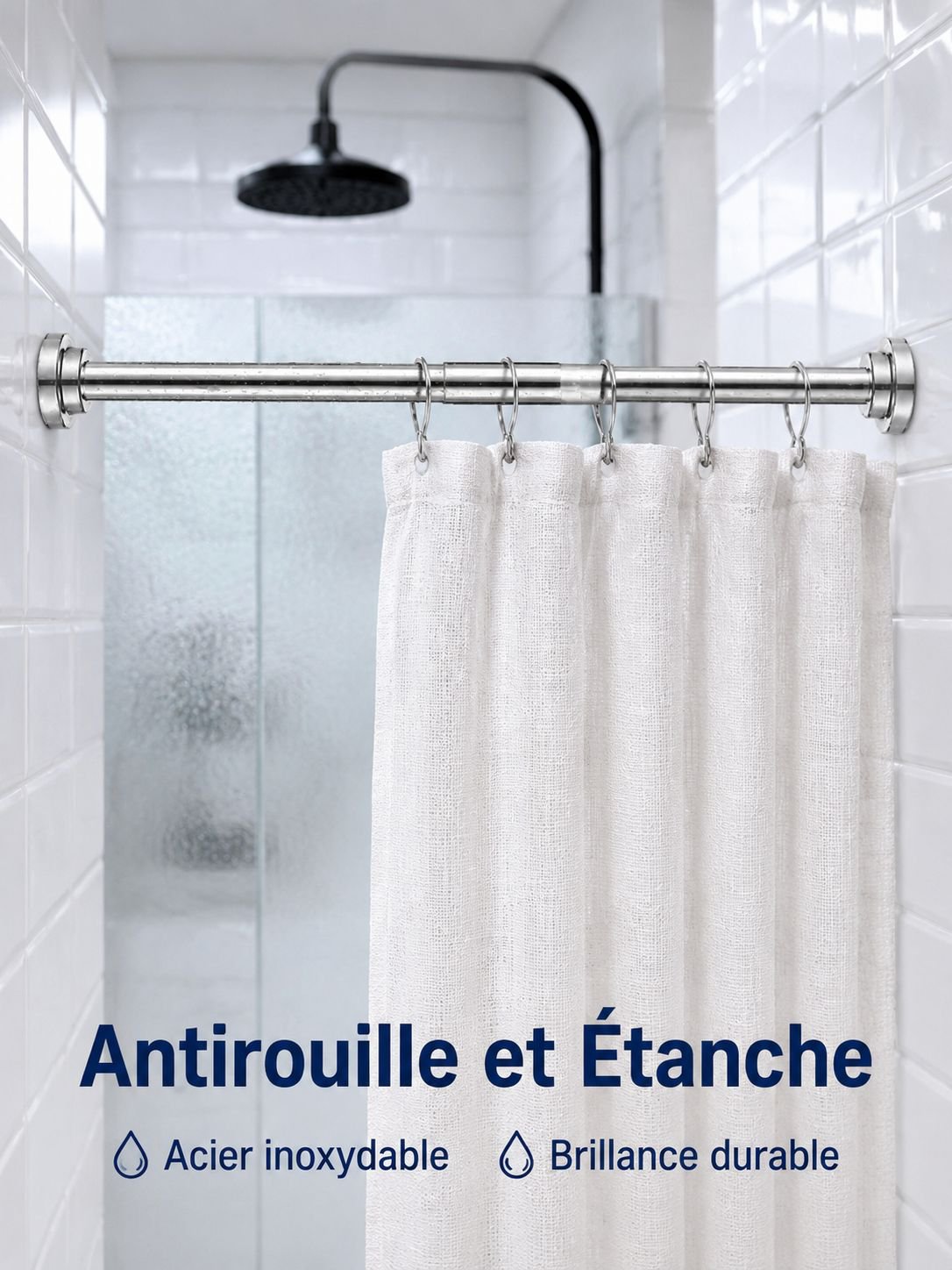 Barre de séchage à linge télescopique en acier inoxydable sans perçage, barre de rideau de douche, b