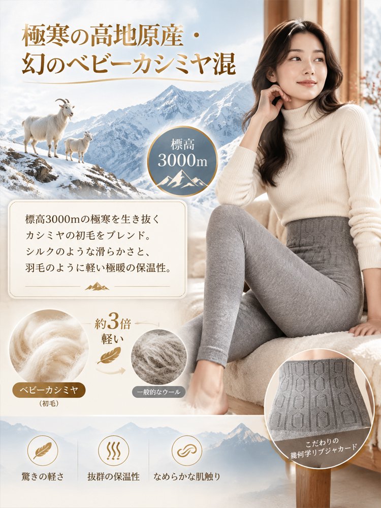 【着痩せ＆脚長効果】暖かいカシミヤレギンス