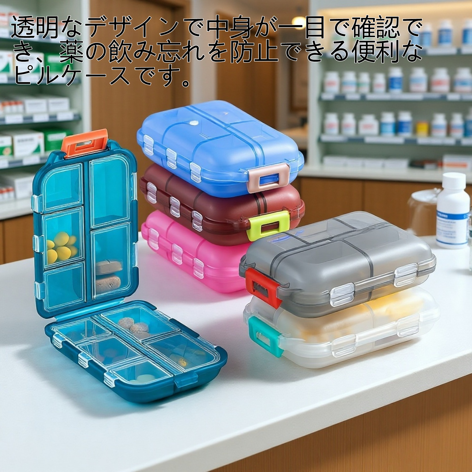 持ち運び可能な透明な仕切り付き密閉式ピルケース