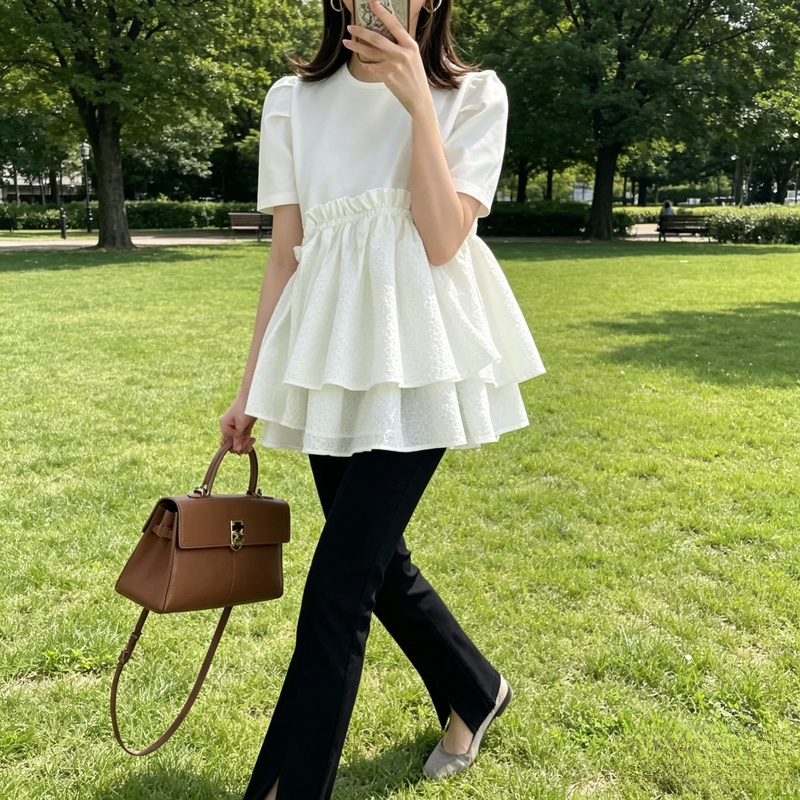 モダンスタイル細見え半袖ワンピース