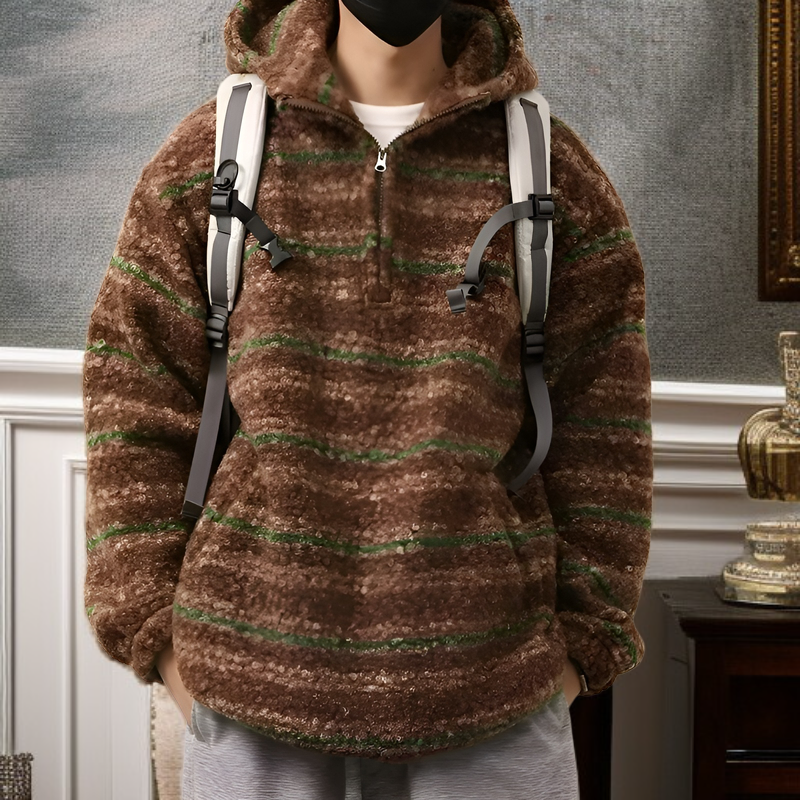 メンズストライプ柄ルーズウールコート全体写真