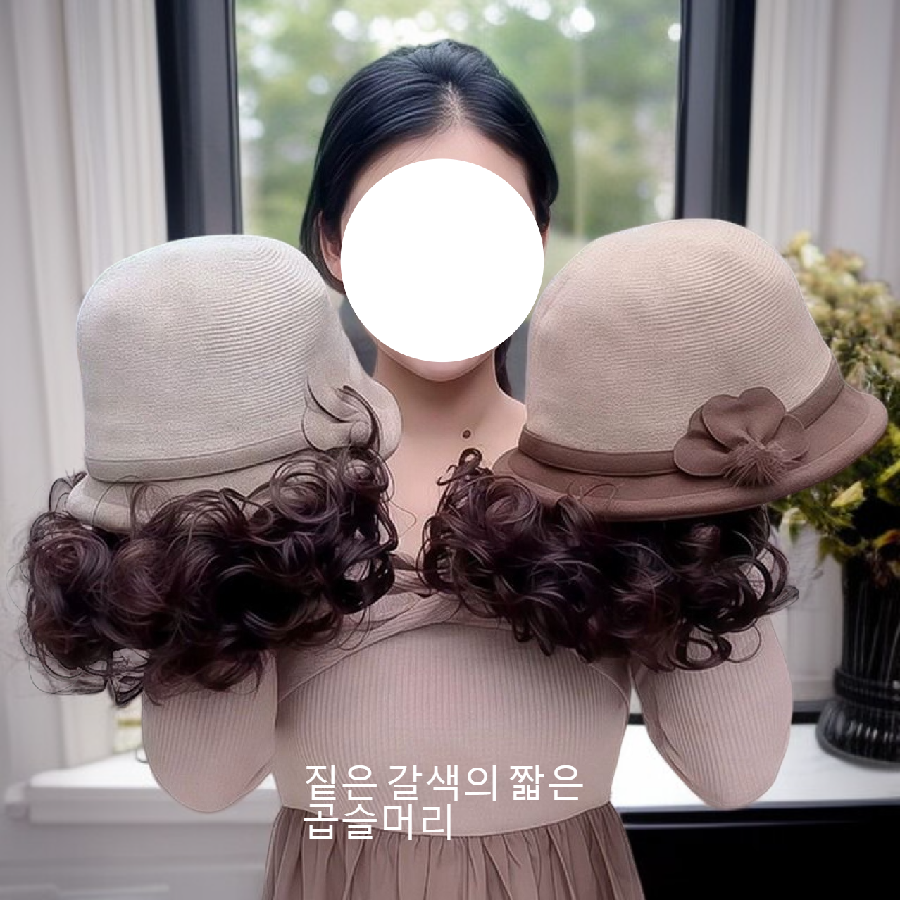 모자 가발 두꺼운 버킷햇 귀여운 웨이브 단발 머리 가발