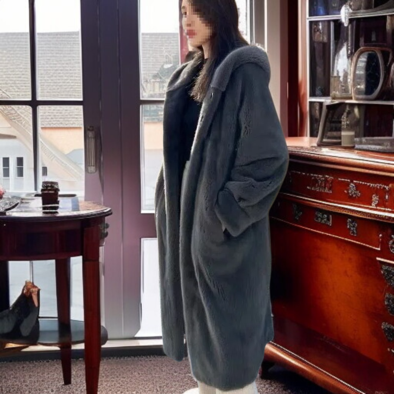 긴 후드 밍크 코트