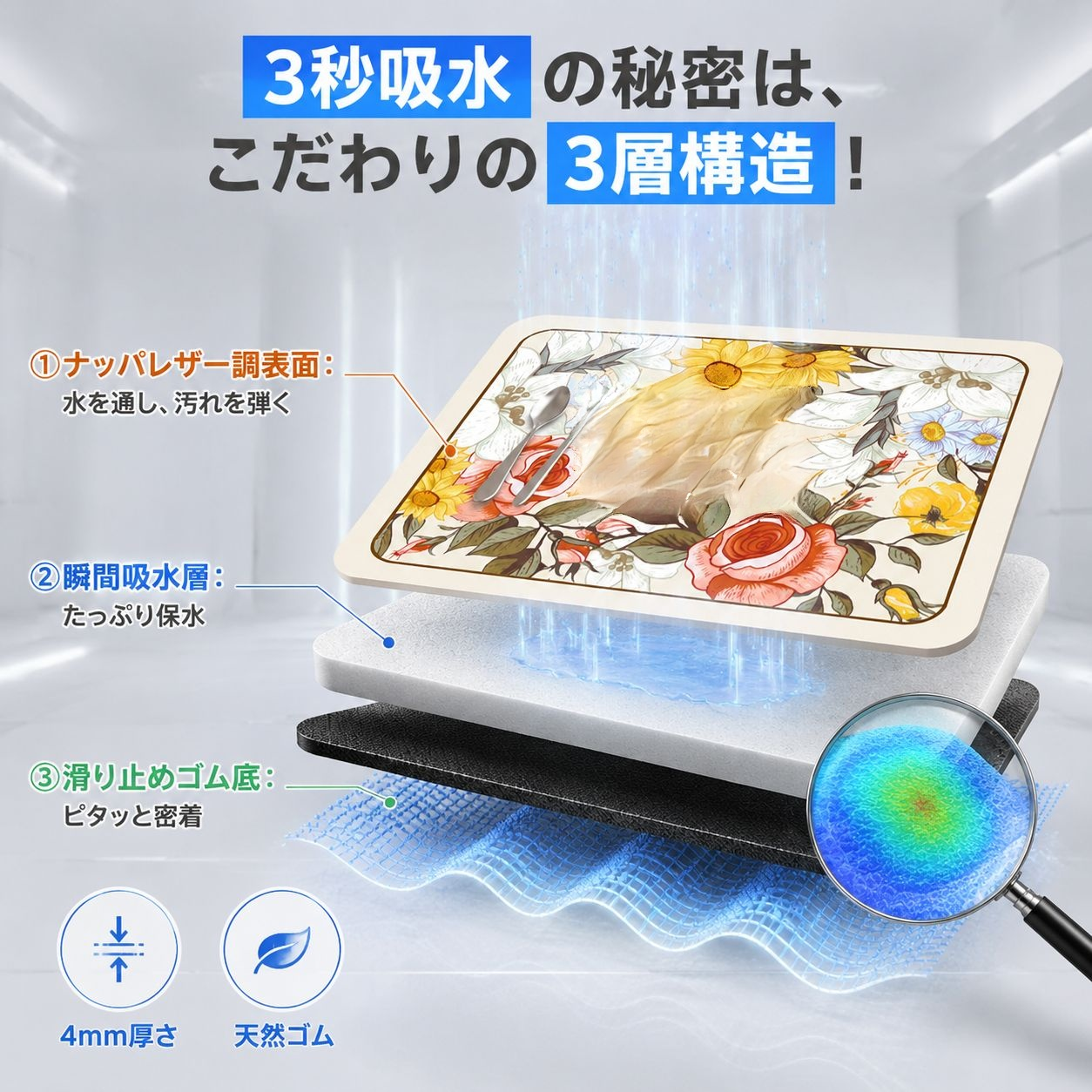 吸水レザーテーブルマット 食器乾燥パッド 多機能キッチンコースター