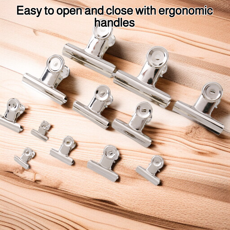 Close-up of durable stainless steel binder clip