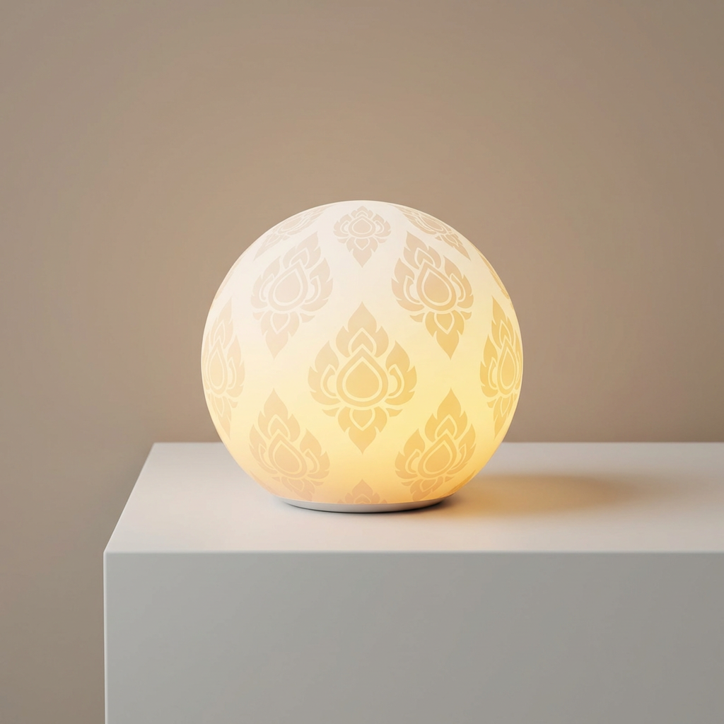 おしゃれなデザインのミニナイトライトがデスクに置かれている様子