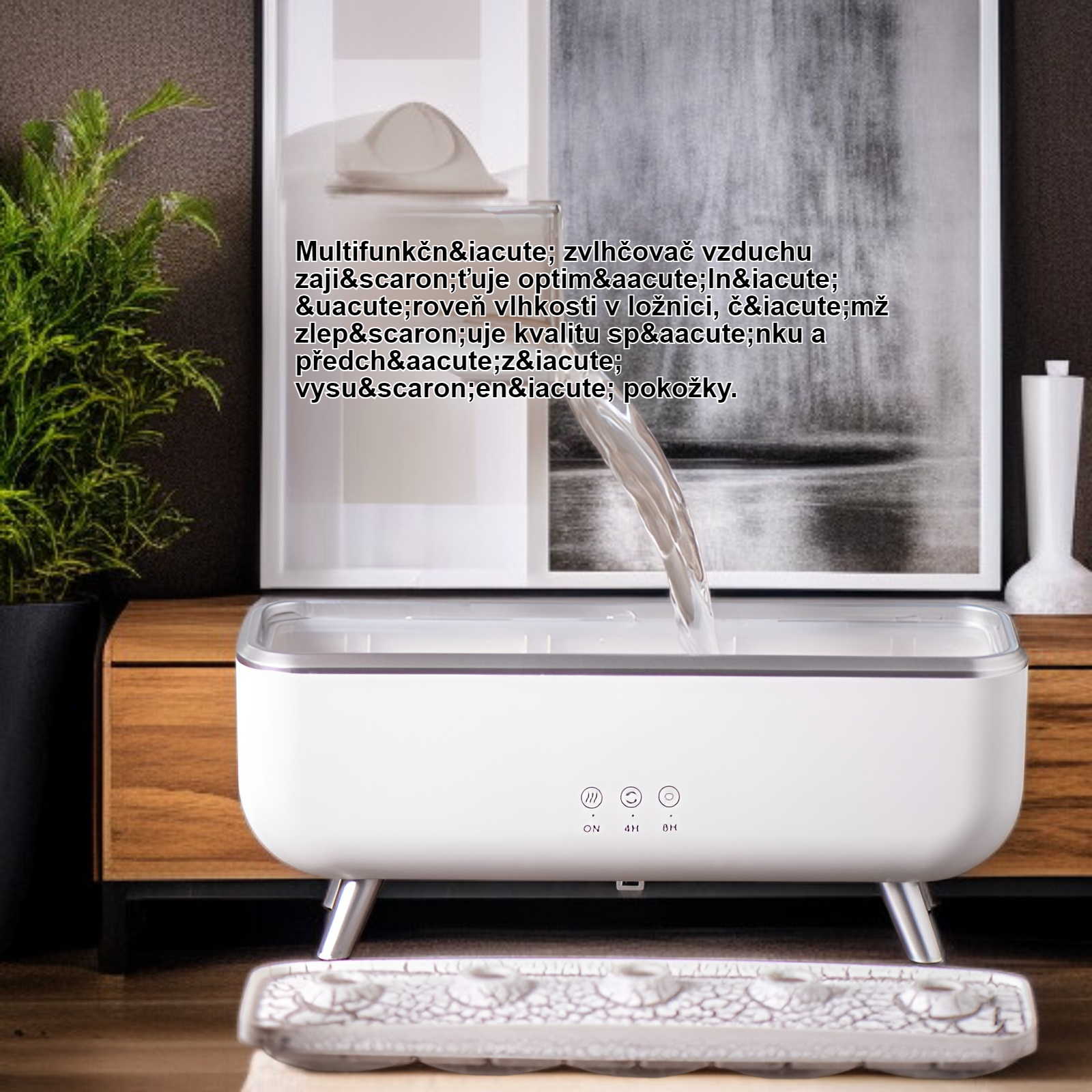 Zvlhčovač vzduchu do ložnice s aromaterapií a hydratační funkcí