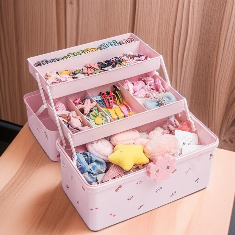 Pink multi-layer hair accessory storage box