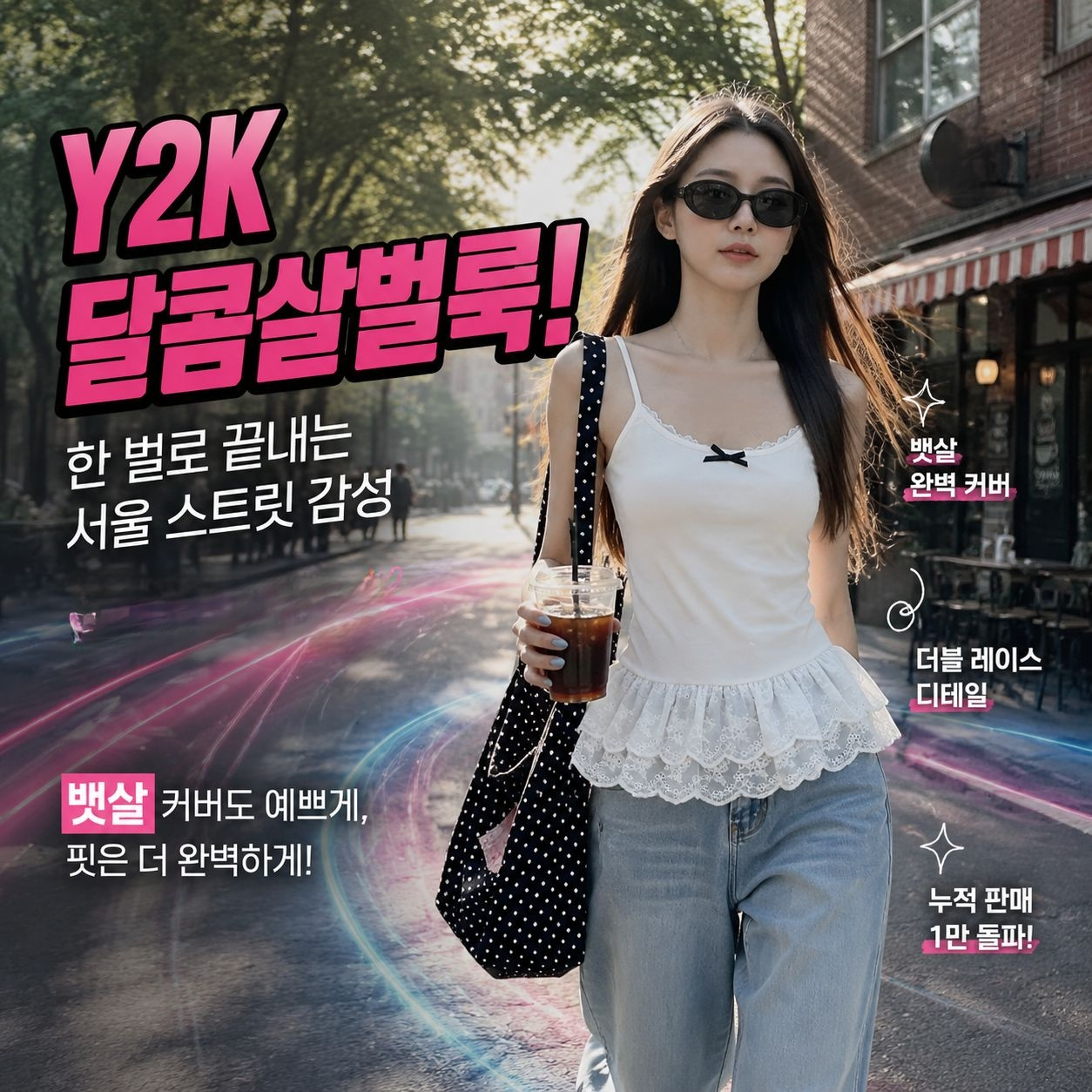 봄 레이스 트림 헴 리본 조끼, 소녀감성 트렌디 이너 탑