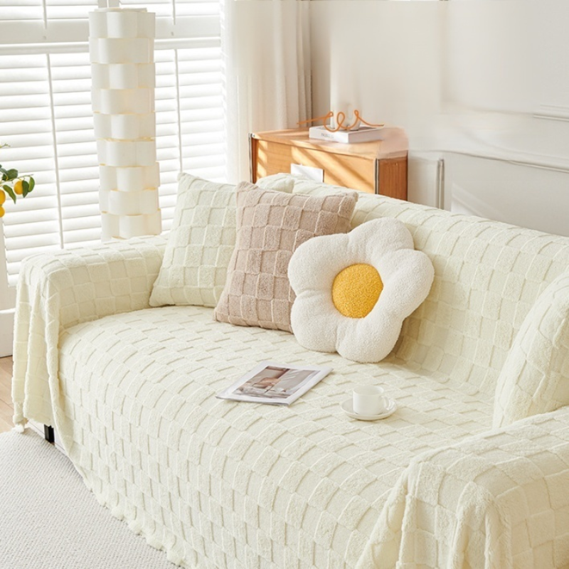 Cream-Colored Solid Sofa Throw