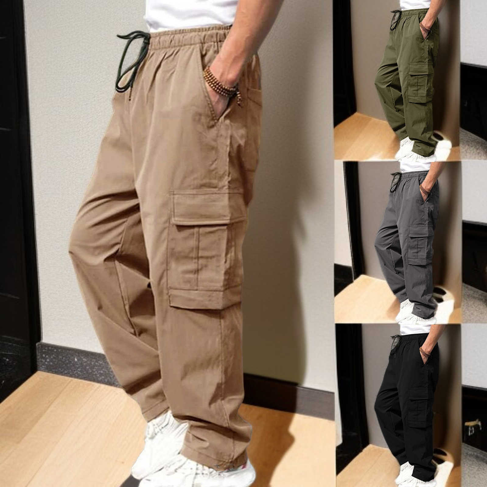 メンズ ゆったりストレートレッグ カジュアル カーゴパンツ