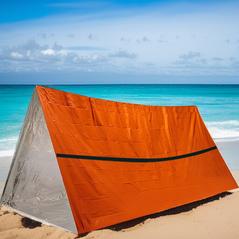 ポータブルアウトドア緊急用ブランケット、防寒防湿、暖かいキャンプテント、熱反射バッグ、緊急用寝袋、アルミフィルム三角テント