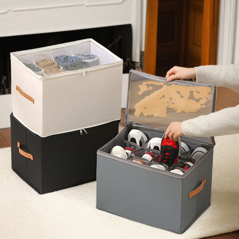 Caja para almacenar botas con ventana transparente y separadores ajustables, fácil de organizar