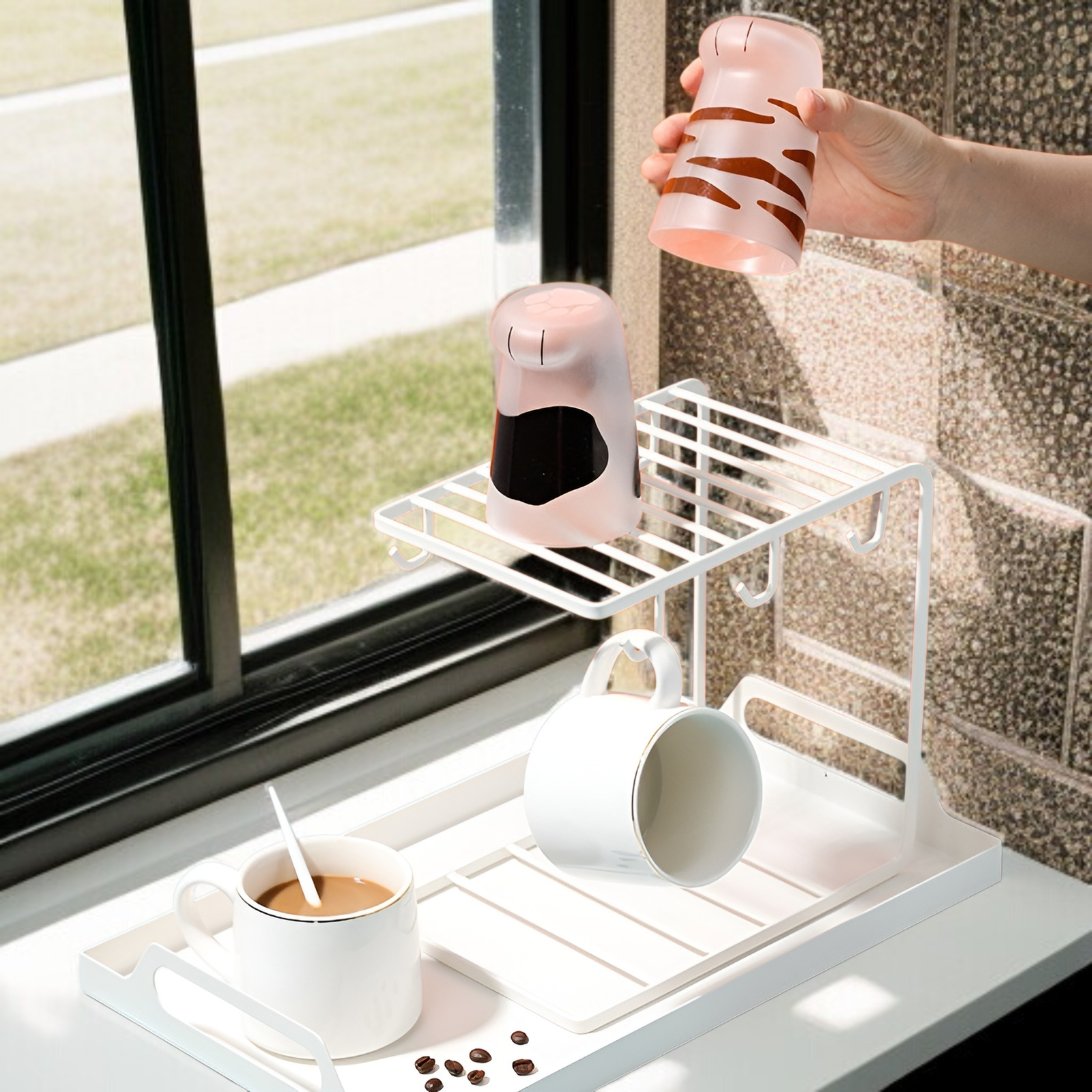 カップラック、ウォーターカップ収納ラック、カップ収納、ドレンカップ仕切りラック、ティーセット収納ラック、逆さまのコーヒーカップバー