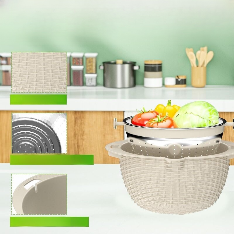 ชุดตะกร้าผักสแตนเลสสองชั้นสำหรับครัวเรือน