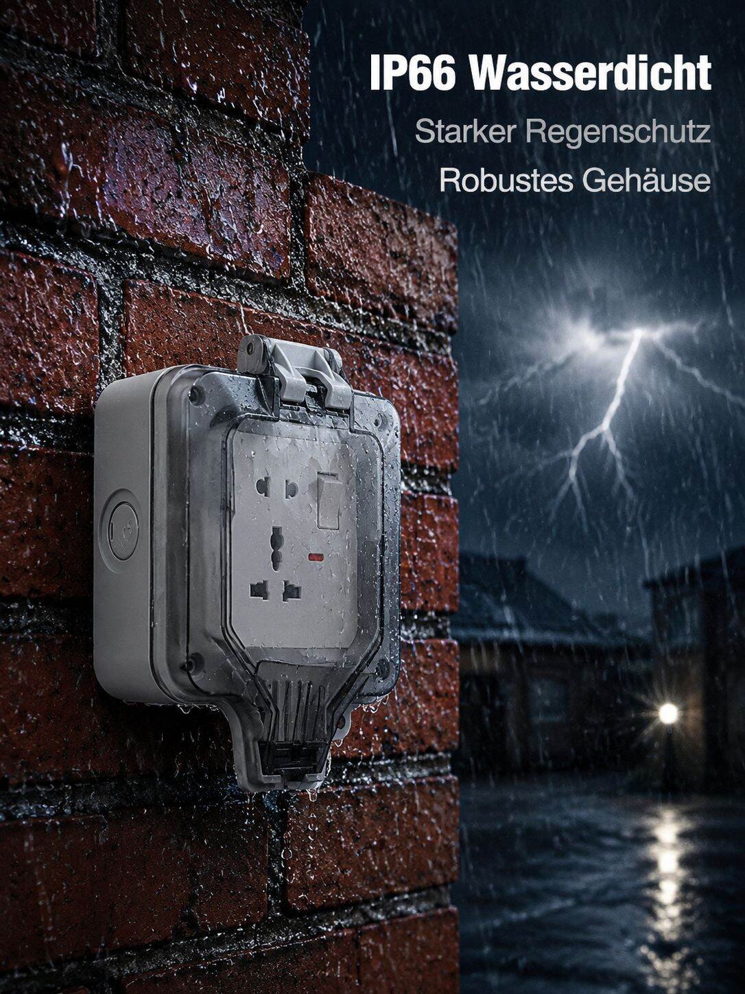 Multifunktionale wasserdichte Außensteckdose, 5-fach mit Schalter, geeignet für 110V/220V