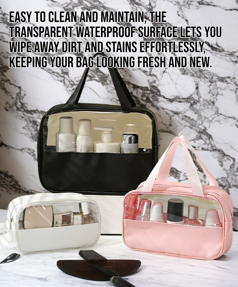 Large capacity waterproof toiletry pouch with zipper closure