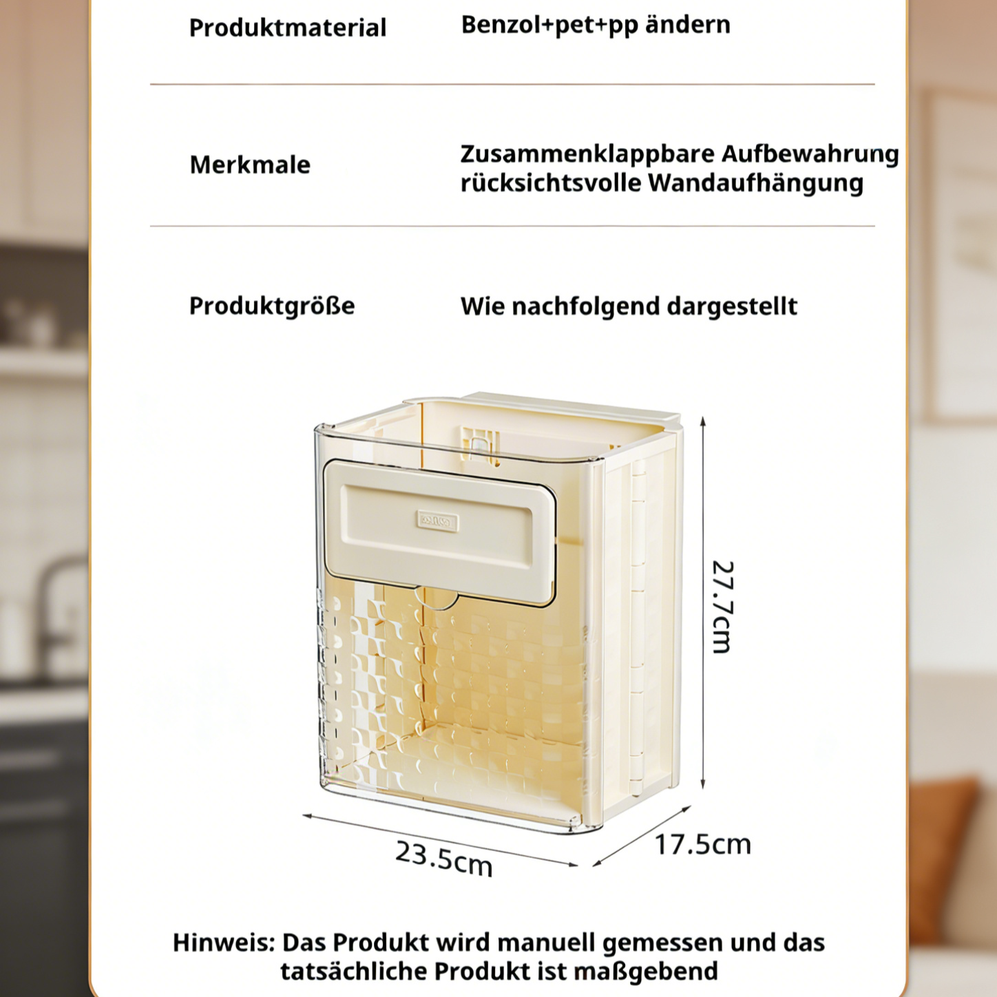 Hängender Mülleimer ohne Bohren für den Haushalt, Tür-Mülleimer für Küchenschränke