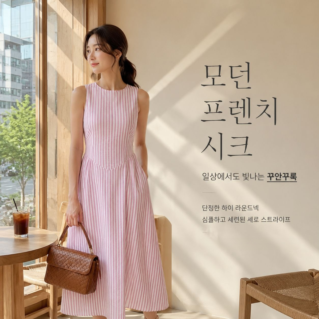 바캉스 감성 우아한 프린세스 스타일 세로 스트라이프 원피스