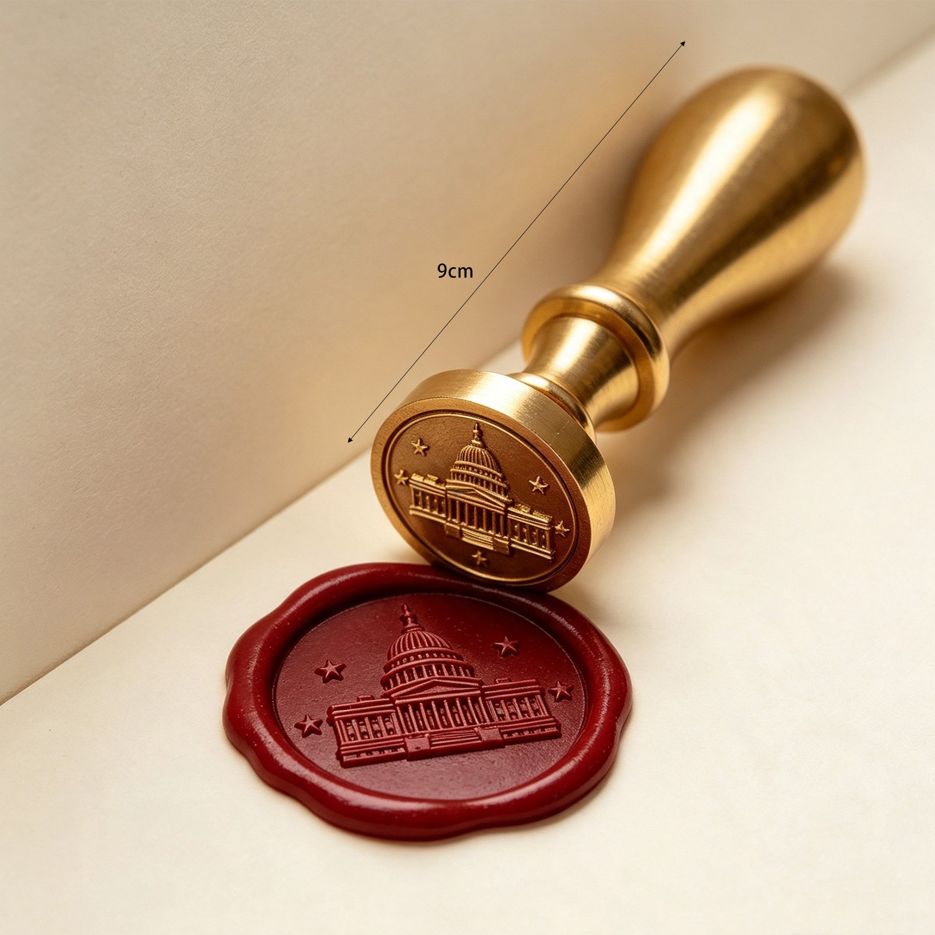 Vintage style brass wax seal stamp with wooden handle