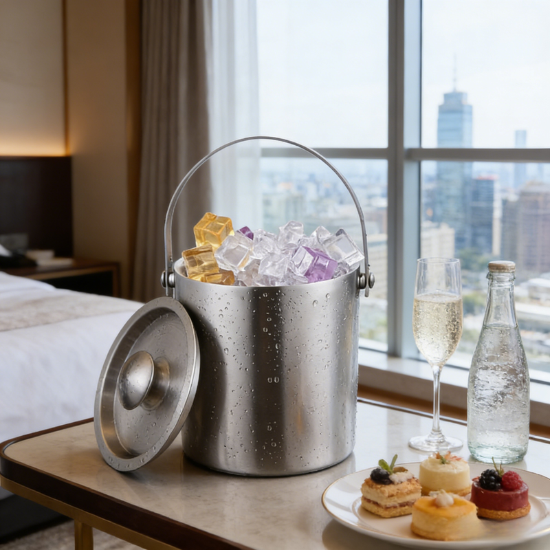 Doppelwandiger Isolierter Edelstahl-Eiseimer mit Deckel und Eiszange