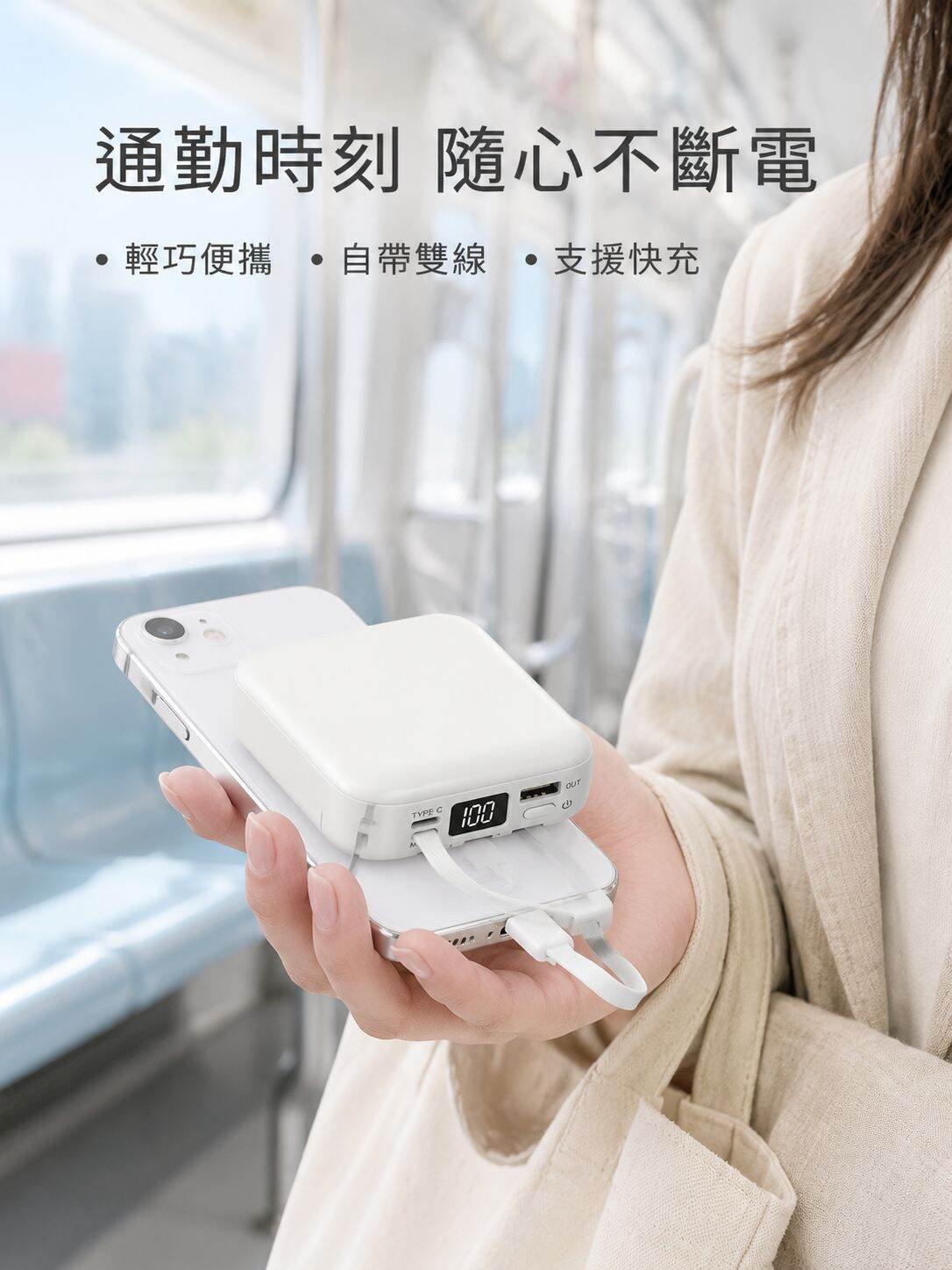 迷你便攜自帶線 20000毫安移動電源