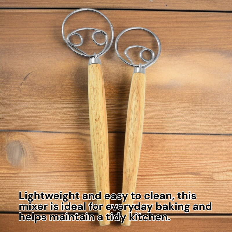 Wooden Handle Manual Whisk Baking Frother Flour Mixer Baking Tool