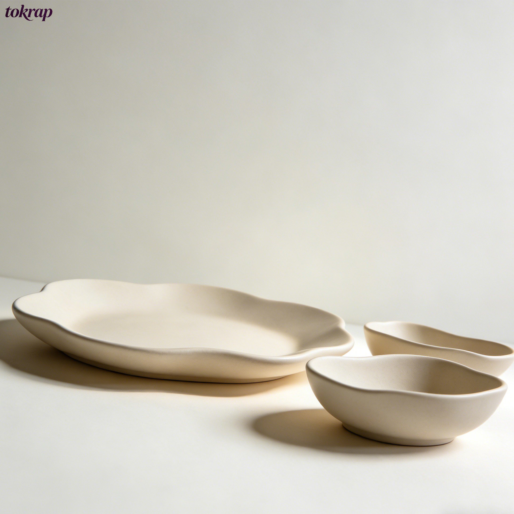 花びら縁の陶器製食器セット