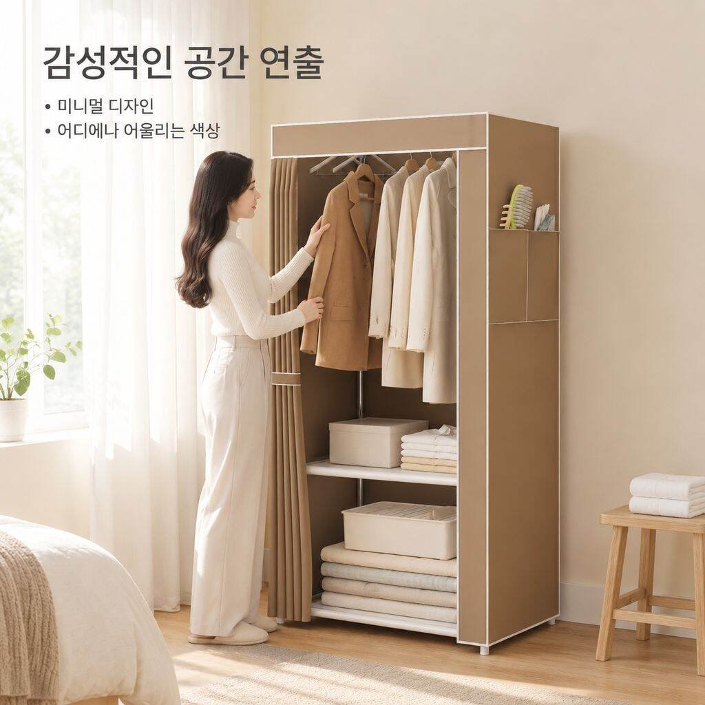 패브릭 및 강화 스틸 파이프 소재 의류 수납장