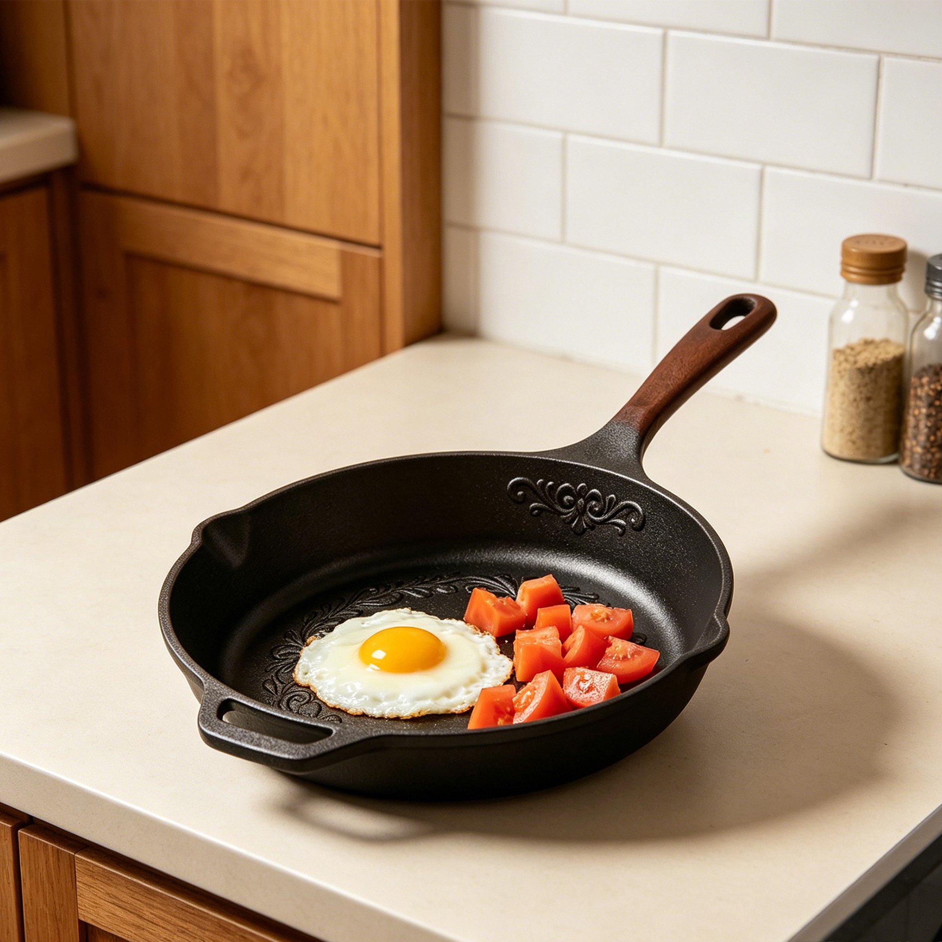 Cast aluminum low-oil frying pan