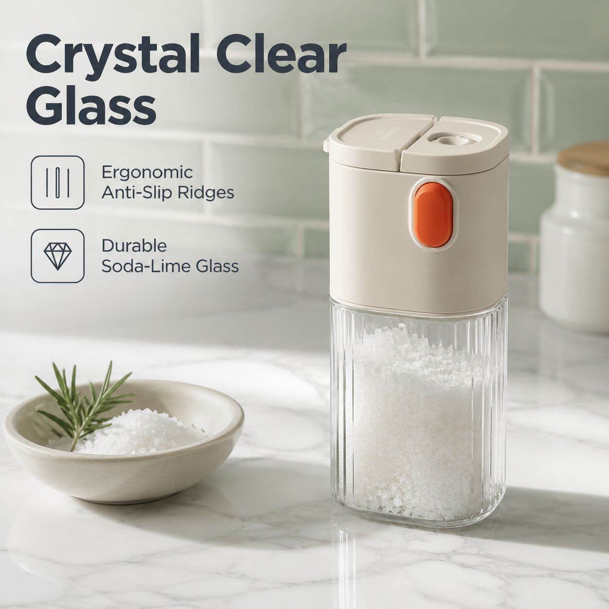Japanese-Style Press-to-Measure Spice Jar, Moisture-proof Quantitative Salt Container