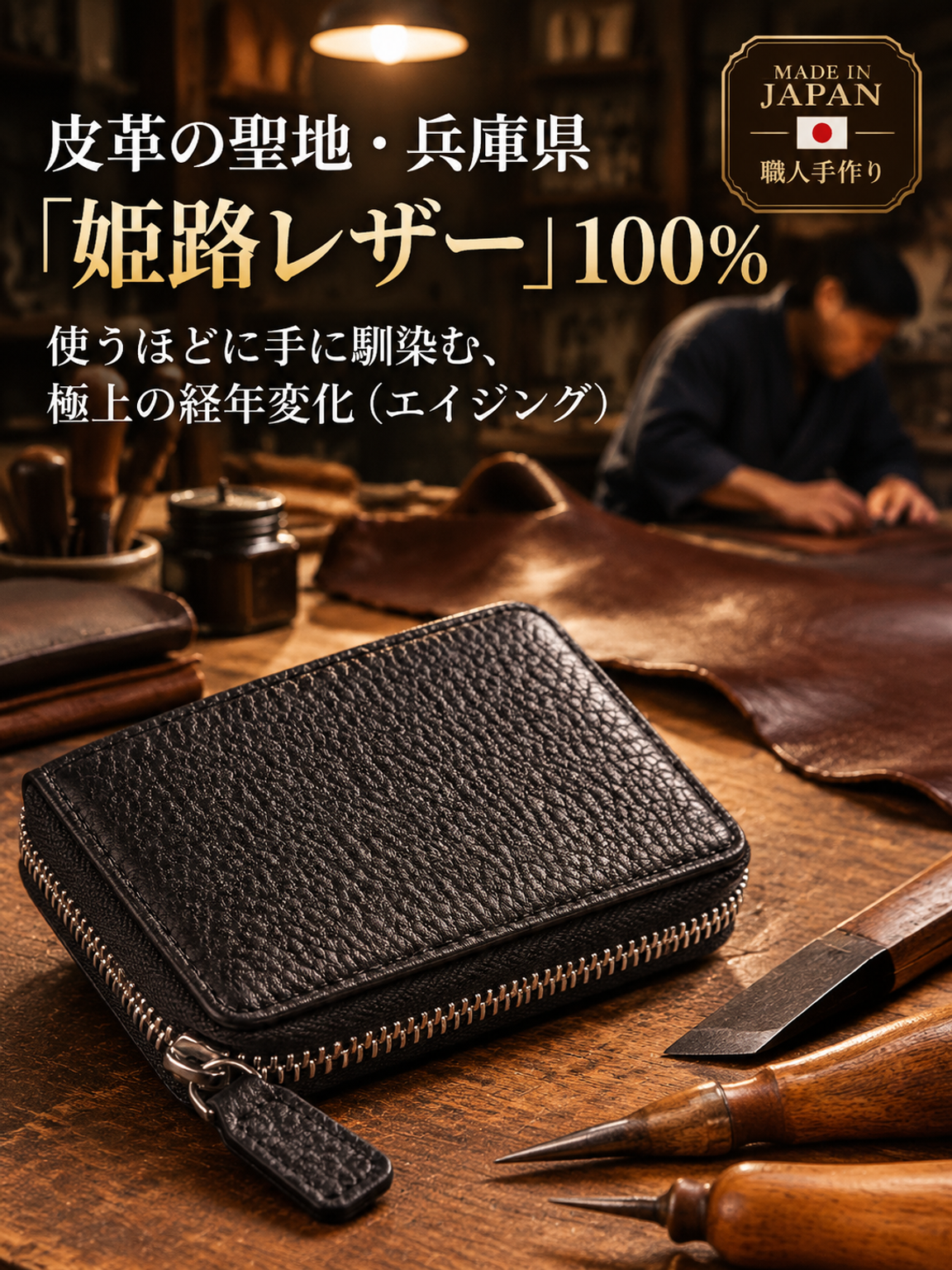 【姫路レザー】開運超軽量風琴マチ財布
