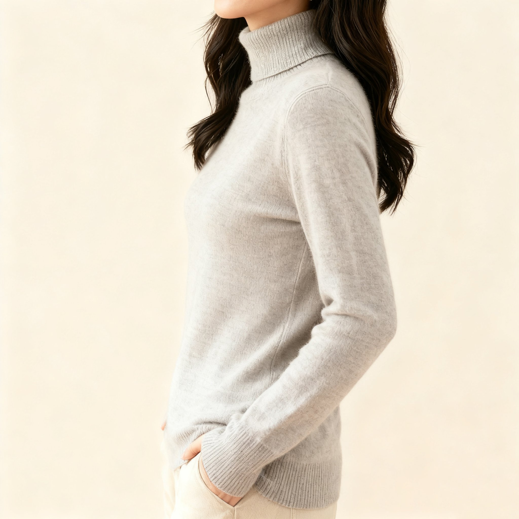 여성용 하이넥 스웨터 착용샷