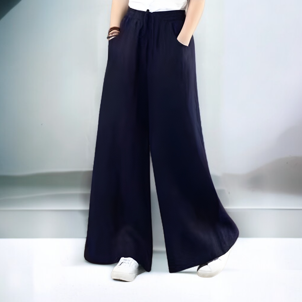 レディース 春夏用 コットンリネン ルーズストレートレッグパンツ