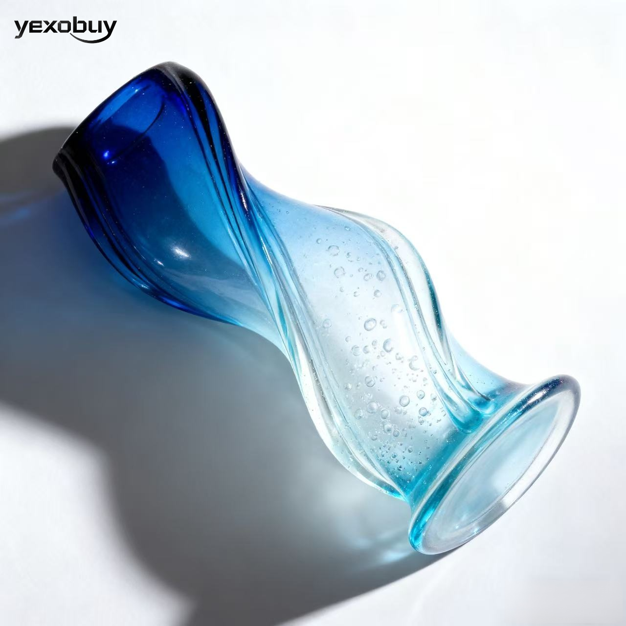 블루 그라데이션 버블 유리 아트 꽃병