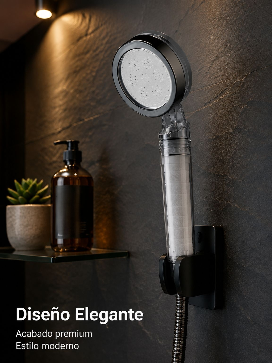 Regadera moderna con diseño ergonómico y filtro