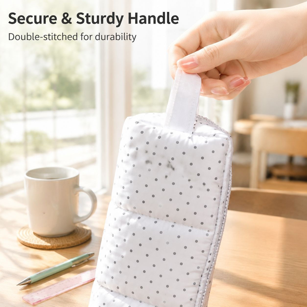 Korean Style Polka Dot Stationery Bag, Portable Handheld Pencil Organizer