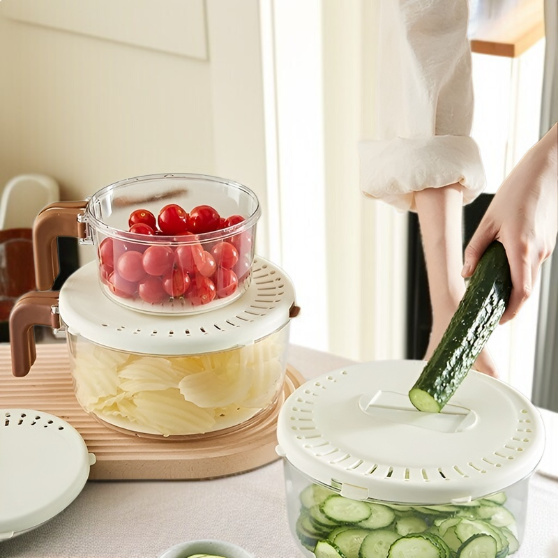 가정용 물빠짐 바구니 다용도 뚜껑 달린 과일 야채 물빠짐 바구니 슬라이스 신선 그릇 접이식 바구니 손 안 더러운 과일 바구니