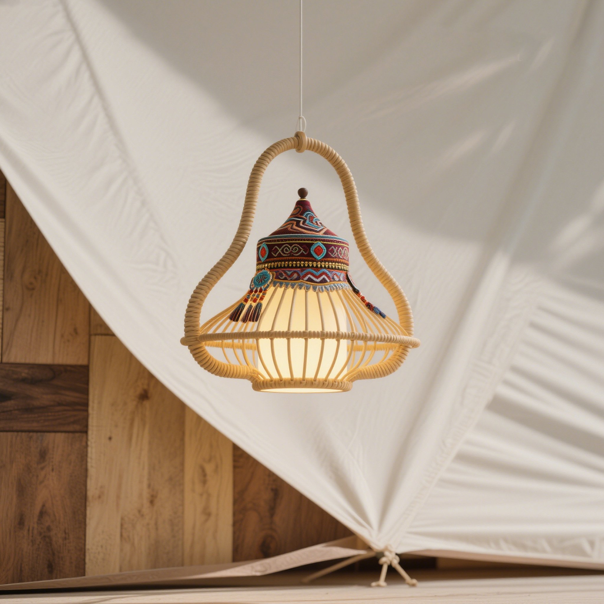 โคมไฟแขวนหวายสไตล์พื้นเมือง