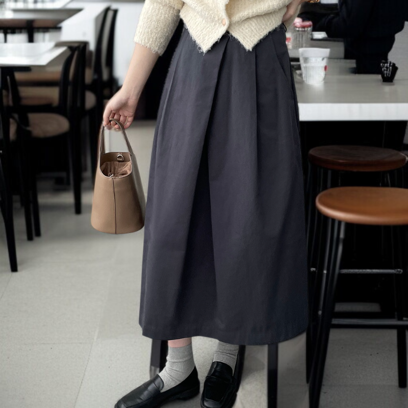 스커트녀 언밸런스 주름 A라인 스커트 낙하산 스커트 스커트 도천 여성 스커트